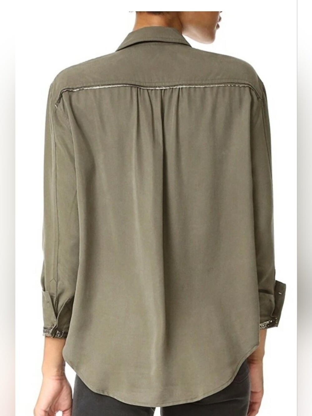 Free People Off Campus Moss Green Metallic Shirt Sz. M - Picture 6 of 14